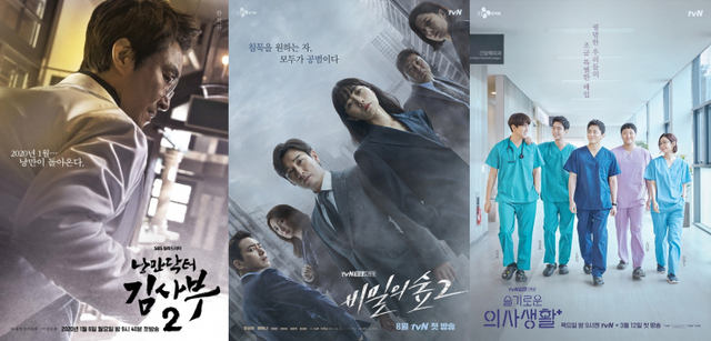 2020년에 방영된 시즌제 드라마 낭만닥터 김사부2, 비밀의 숲2, 슬기로운 의사생활(출처: SBS, tvN)