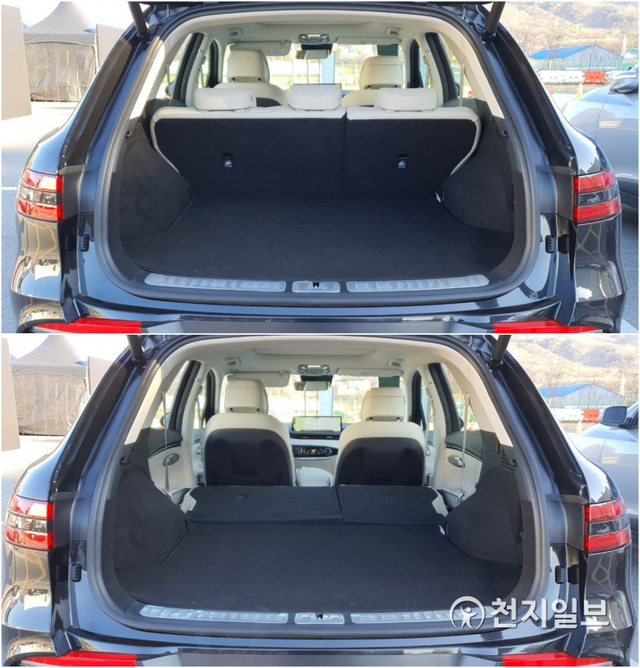 [천지일보 가평=김정필 기자] GV70 트렁크(위)와 2열을 접은 모습. ⓒ천지일보 2020.12.15