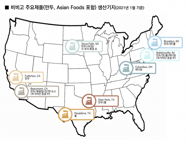 비비고 주요제품 미국 생산기지. (제공: CJ제일제당)