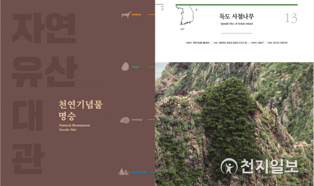 자연유산 대관 표지(왼쪽)와 내지(독도 사철나무) (제공:문화재청) ⓒ천지일보 2021.2.5