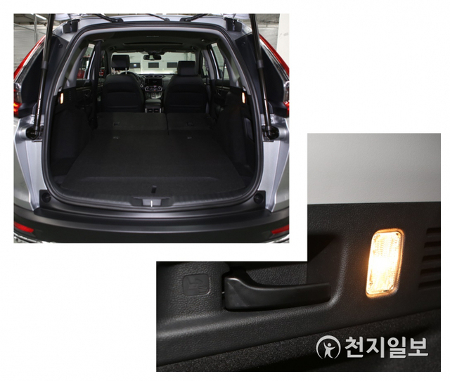 [천지일보 영암=김정필 기자] 트렁크 모습. 트렁크 안쪽 레버(아래)를 당기면 2열 시트가 간단히 접히고 최대 1945ℓ의 적재공간을 확보할 수 있다. ⓒ천지일보 2021.2.5