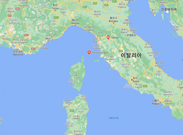 이탈리아 카프라이아 섬 위치. (출처: 구글맵, 연합뉴스)