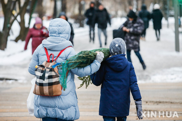 [모스크바=신화/뉴시스]27일(현지시간) 러시아 모스크바 중심부의 한 시장에서 시민들이 새해맞이 축하용 나무를 사서 들고 가고 있다. 기사 내용과는 상관없음.