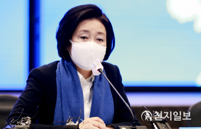 [천지일보=박준성 기자] 더불어민주당 박영선 서울시장 후보가 10일 서울 영등포구 KBIZ중소기업중앙회에서 열린 중소기업·소상공인 타운홀 미팅에서 인사말을 하고 있다. (제공: 박영선 캠프) ⓒ천지일보 2021.3.10