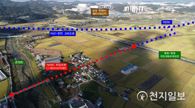 아산IC 진입도로 조성계획 위치도. (제공: 아산시) ⓒ천지일보 2021.3.24