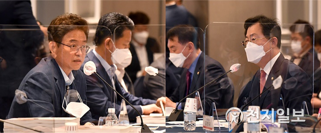 경북도는 14일 서울 켄싱턴호텔에서 지역 국회의원들과 ‘2022년도 국가투자예산 확보를 위한 간담회’를 갖고 건의사업별 대응 전략을 함께 공유하고 논의했다. (제공: 경북도) ⓒ천지일보 2021.4.14