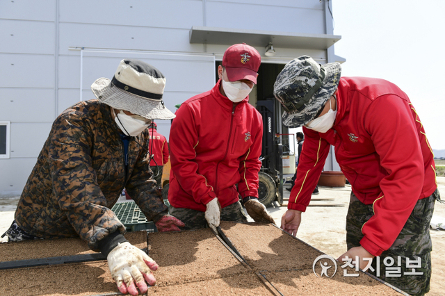 해병대 제2사단 장병들이 지난 16일부터 23일까지 김포와 강화군 농가를 대상으로 봄철 농번기 대민지원 활동을 펼쳤다. (제공: 해병대 제2사단) ⓒ천지일보 2021.4.23