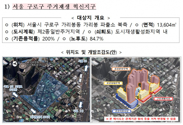주거재생혁신지구 주요 선도사업지 개요 및 조감도. (제공: 국토교통부)