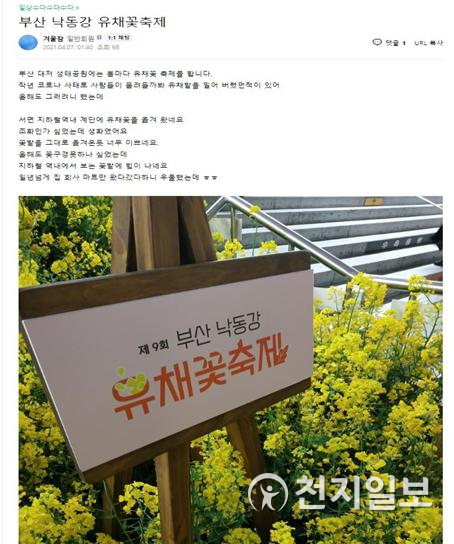 유채미니공원과 시민들의 SNS 후기(제공: 부산시) ⓒ천지일보 2021.5.4