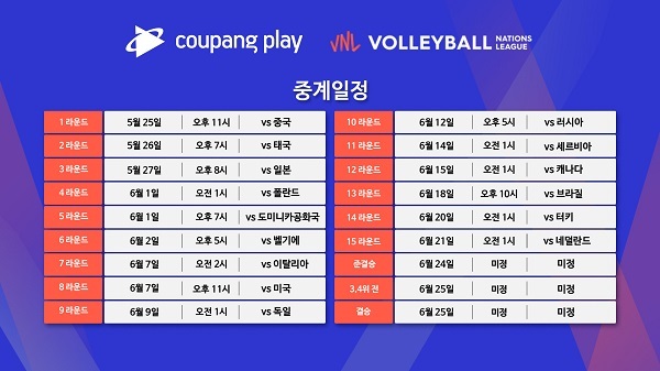 쿠팡플레이 2021 FIVB 여자 발리볼 네이션스 리그. (제공: 쿠팡)