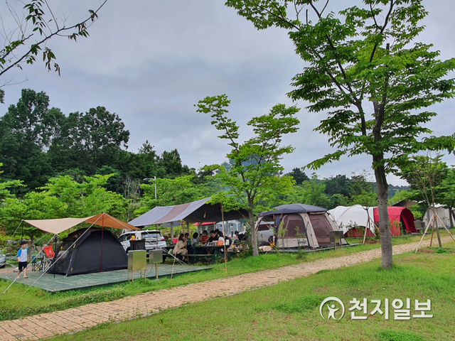 [천지일보 순창=류보영 기자] 향가오토캠핑장을 찾은 캠핑족들이 가족과 함께 캠핑을 하는 모습. ⓒ천지일보 2021.6.25
