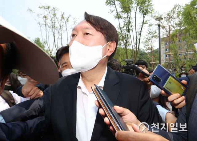 [천지일보=남승우 기자] 윤석열 전 검찰총장이 9일 오후 열린 서울 중구 남산예장공원 개장식에 참석하고 있다. ⓒ천지일보 2021.6.9