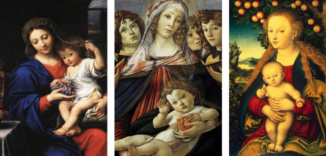 순서대로 아기 예수가 포도송이를 들고 있다(도 6-1). 아기 예수가 석류를 들고 있다(도 6-2). 아기 예수가 사과를 들고 있다(도 6-3). (제공: 강우방 일향한국미술사연구원장) ⓒ천지일보 2021.8.1