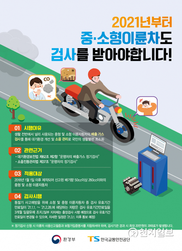 이륜자동차 검사 대상 확대 시행 안내 포스터. (제공: 원주시청) ⓒ천지일보 2021.8.5