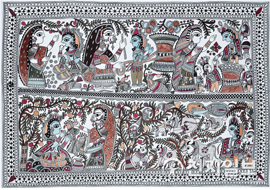 사냥(Hunting), 왈리(Warli Painting), 90x57.5cm, 종이에 채색(Colors on Paper) (제공: 인도박물관) ⓒ천지일보 2021.8.8