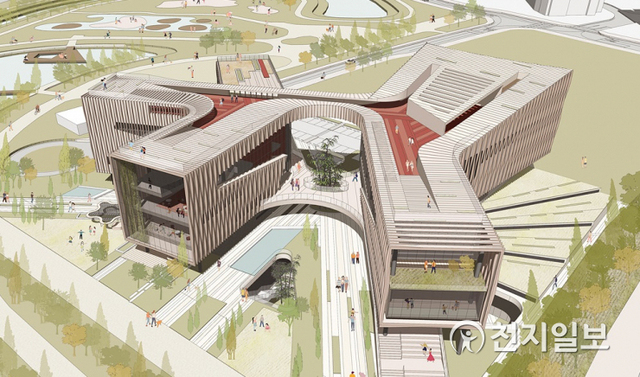 경남혁신도시 복합문화도서관 건축설계공모에 당선된 ‘역사도시 진주시 성장의 뿌리’ 조감도. (제공: LH) ⓒ천지일보 2021.8.24