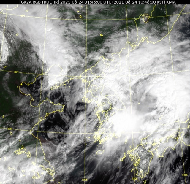 24일 오전 10시 46분 기준 한반도 위성사진. (출처: 기상청) ⓒ천지일보 2021.8.24