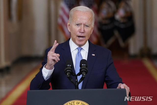 조 바이든 대통령이 8월 31일(현지시간) 미국 워싱턴 백악관에서 아프가니스탄 전쟁 종식과 철군 결정에 대한 자신의 입장에 대해 발언하고 있다. (출처: 뉴시스)