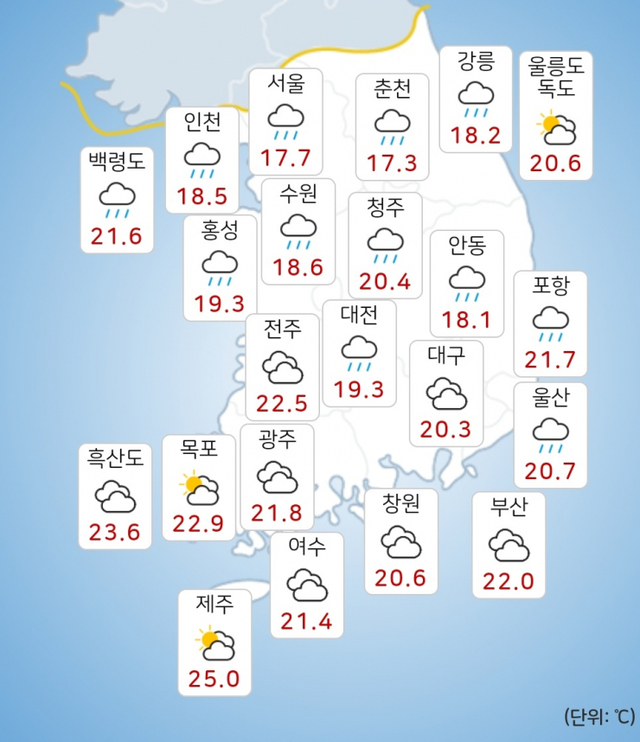 7일 오전 5시 기준 지역별 아침기온. (출처: 날씨누리) ⓒ천지일보 2021.9.7