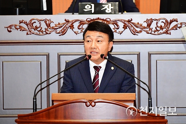 자유한국당 조현신 의원 5분 발언 발표 모습. (제공: 진주시의회) ⓒ천지일보 2019.12.4
