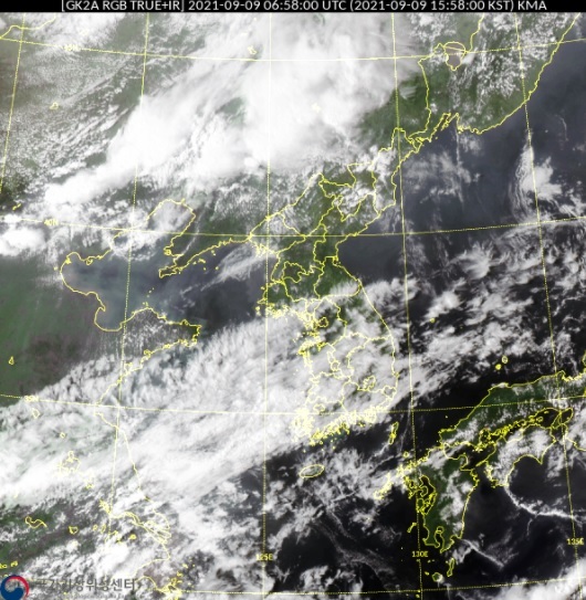 9일 오후 3시 58분 기준 위성사진. (출처: 날씨누리) ⓒ천지일보 2021.9.9