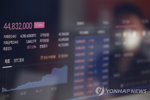 가상자산(가상화폐) 거래소인 서울 빗썸 강남센터 시세 현황판에 비트코인, 이더리움 등 가상화폐 가격이 표시돼 있다. (출처: 연합뉴스)