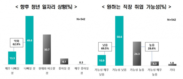 향후 청년 일자리 상황, 원하는 직장 취업 가능성. (제공: 한국경제연구원)