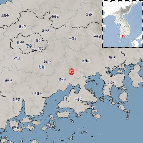 전남 보성군 북동쪽 20㎞서 발생한 규모 2.2 지진. (제공: 기상청)