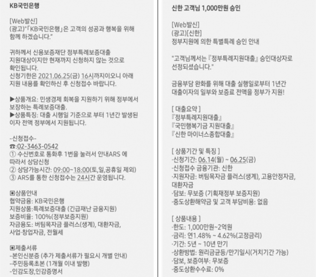 불법 대부광고 스팸문자 유형. (제공: 방송통신위원회)