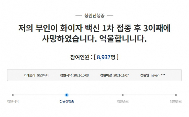 청와대 국민청원 게시글. (출처: 청와대)