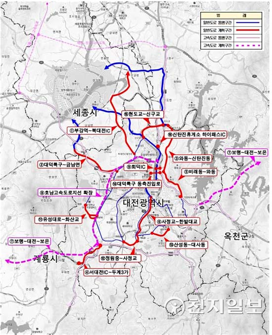 대전시 도로사업 계획도(제공: 대전시) ⓒ천지일보 2021.10.13
