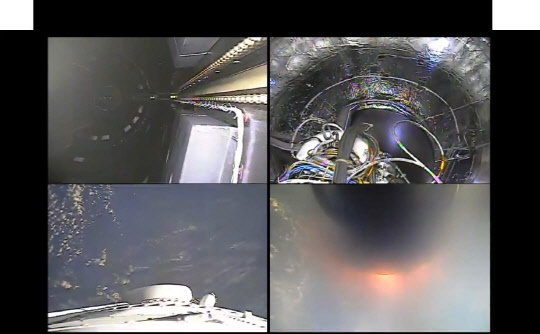누리호가 지난 21일 발사한 후 2단 작동 구간에서 위성모사체를 보호하고 있는 페어링을 분리하고 있다. (제공: 한국항공우주과학연구소)
