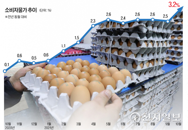 [천지일보=박선아 기자] 소비자물가 추이 그래픽 (자료: 통계청) ⓒ천지일보 2021.11.2