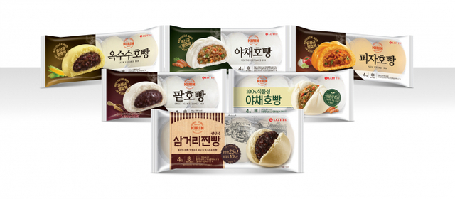기린 삼거리 찐빵 및 기린 호빵 5종. (제공: 롯데제과)