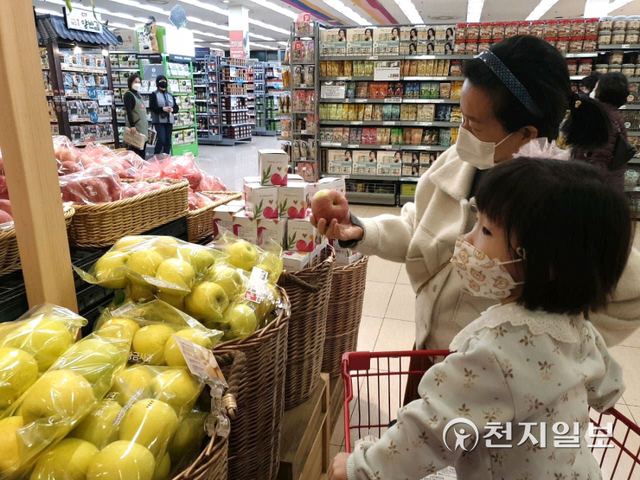 서울 시내 한 대형마트에서 시민이 과일을 고르고 있다. ⓒ천지일보 2021.11.15