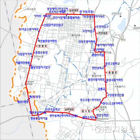 도심순환급행버스 운행-운행노선도 및 정류장. (제공: 천안시) ⓒ천지일보 2021.11.18