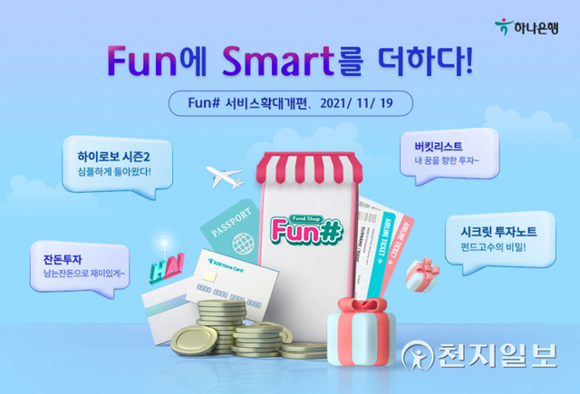 하나은행은 스마트폰뱅킹 앱 하나원큐에서 디지털 펀드 플랫폼 ‘펀샵(Fun#)’ 서비스를 확대 개편한다. (제공: 하나은행) ⓒ천지일보 2021.11.19