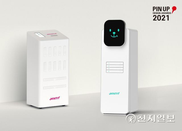 ‘2021 핀업 디자인 어워드’ 정보기기 디자인 분야에서 파이널리스트에 선정된 ‘민팃 미니 ATM’(오른쪽)와 ‘민팃 박스’ 이미지. (제공: SK네트웍스) ⓒ천지일보 2021.11.24