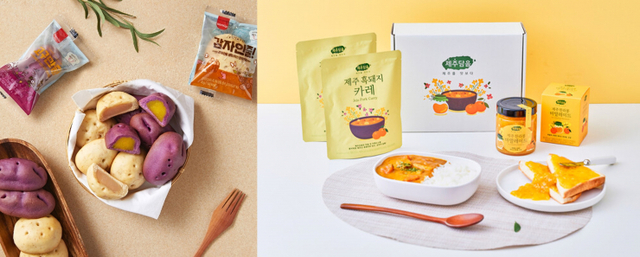 SPC삼립의 고구마인줄·감자인줄, 오뚜기의 제주 흑돼지카레·한라봉마말레이드. (제공: 코카-콜라)