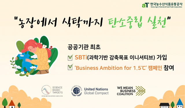 한국농수산식품유통공사(aT가 국내 공공기관 중 최초로 탄소중립 달성을 위한 글로벌 환경 이니셔티브에 가입하며 실천적 ESG경영 가속화에 나선다. (제공: 한국농수산식품유통공사) ⓒ천지일보 2021.12.9