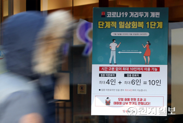 [천지일보=남승우 기자] 3일 오후 서울 종로구의 한 먹자골목의 한 식당에 모임인원 관련 안내문이 붙어 있다. 신종 코로나바이러스 감염증(코로나19) 확산세가 좀처럼 잡히지 않자 정부가 오는 6일부터 사적모임 인원제한을 수도권 최대 6명, 비수도권 8명까지로 축소하기로 했다. 위드 코로나 개시 후 약 한 달 만이다. 아울러 그동안 방역패스(접종증명·음성확인제)가 적용이 되지 않았던 식당과 카페에 대해서도 방역패스가 작용된다.  ⓒ천지일보 2021.12.3