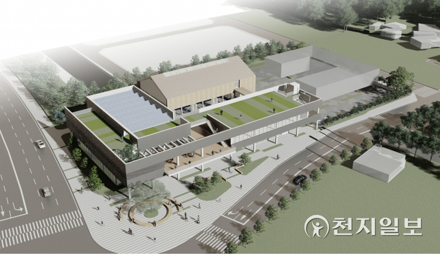 진주시 정촌면 뿌리산업단지에 들어설 근로자복지시설 ‘행복드림센터’ 조감도. (제공: 진주시) ⓒ천지일보 2022.1.3