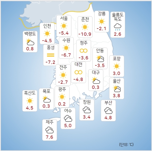 1월 6일 전국 날씨. (출처: 기상청)
