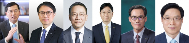 임영진 신한카드 사장, 김대환 삼성카드 사장, 정태영 현대카드 부회장, 이창권 KB국민카드 사장, 김정기 우리카드 사장, 권길주 하나카드 사장. (제공: 각 사) ⓒ천지일보 2022.1.6