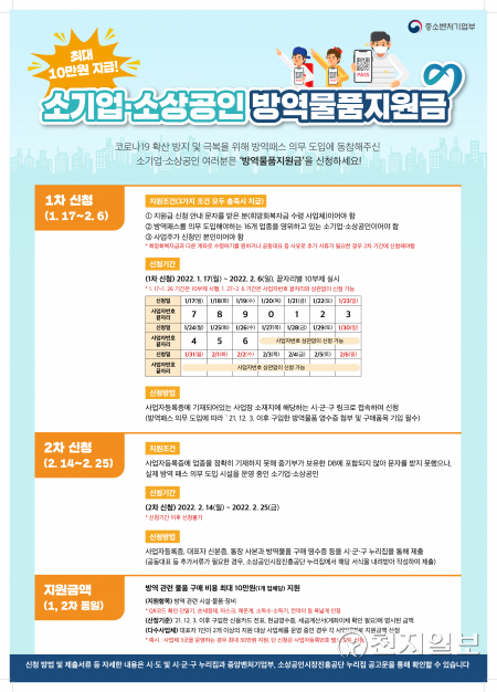 천안시 소기업·소상공인 방역물품지원 안내 포스터. (제공: 천안시) ⓒ천지일보 2022.1.17