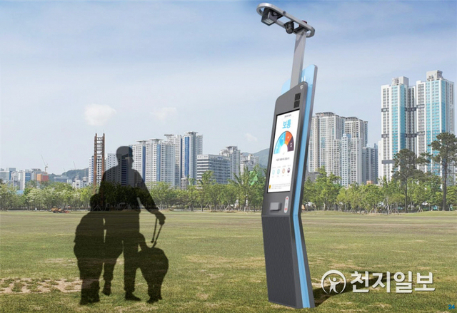 가로등, CCTV, 비상벨, 공공와이파이, 디지털 키오스크 등 모든 것을 하나의 지주에 통합시킨 ‘스마트 폴’ 설치 예상도. (제공: 진주시) ⓒ천지일보 2021.8.31