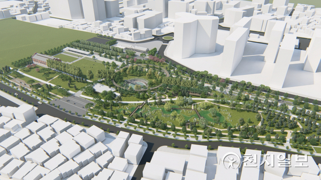 옛 진주역 철도부지 재생프로젝트-복합문화공원(백년공원) 조감도. (제공: 진주시) ⓒ천지일보 2022.2.17