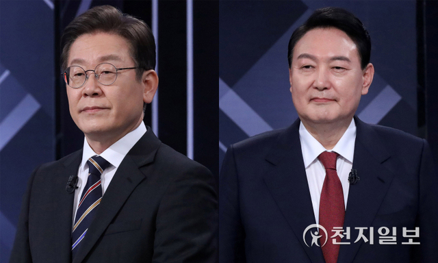 [천지일보=박준성 기자] 더불어민주당 이재명 대선 후보와 국민의힘 윤석열 대선 후보가 2일 저녁 서울 여의도 KBS 본관에서 열린 중앙선거방송토론위원회 주관 제20대 대통령선거 후보 초청 3차 법정 TV 토론회에서 토론을 준비하고 있다. (한국인터넷신문협회) ⓒ천지일보 2022.3.2