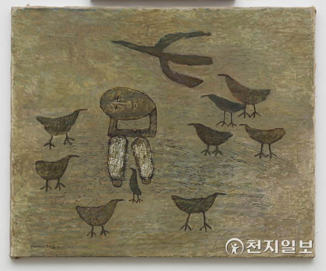 백영수 화백의 그림에는 소년과 새가 자주 등장한다. 작품은 1976년 제작한 ‘새와 소년’ (제공: 백영수미술관) ⓒ천지일보 2022.3.17