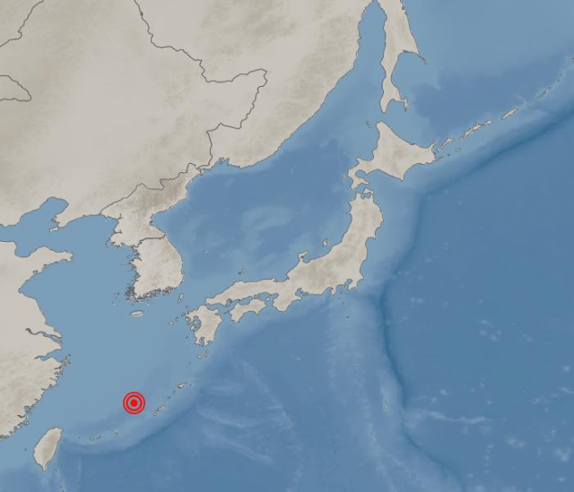 7일 오후 8시 54분(한국시간)쯤 일본 오키나와현 오키나와 북서쪽 155km 해역에서 규모 5.7의 지진이 발생했다. (제공: 기상청)